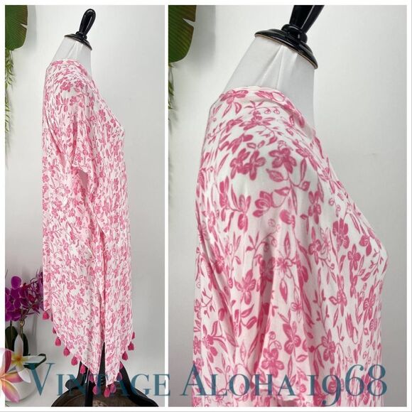 Nordstroms Swim Cover-up Summer Open Front Poncho Pink White Floral - Picture 6 of 6